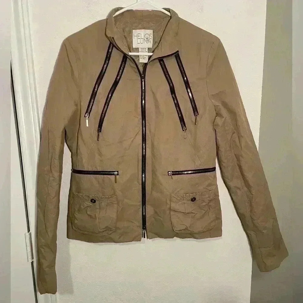 Helios & Luna Tan Nylon Blend Zip Up with Metal Steel Accents Womens Size 12